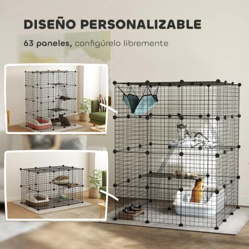 Jaula Grande para Gatos Interior de 4 Niveles con 5 Puertas 3 Plataformas de Salto 3 Rampas Hamaca 105x105x140 cm Negro [2]