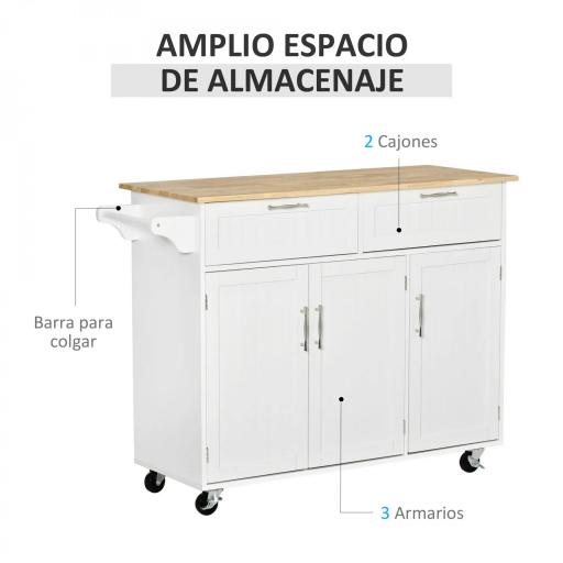 Carro de Cocina Mueble Auxiliar de Cocina con 2 Cajones 6 Puertas y Barra Lateral 121x46x91 cm Roble y Blanco [9]