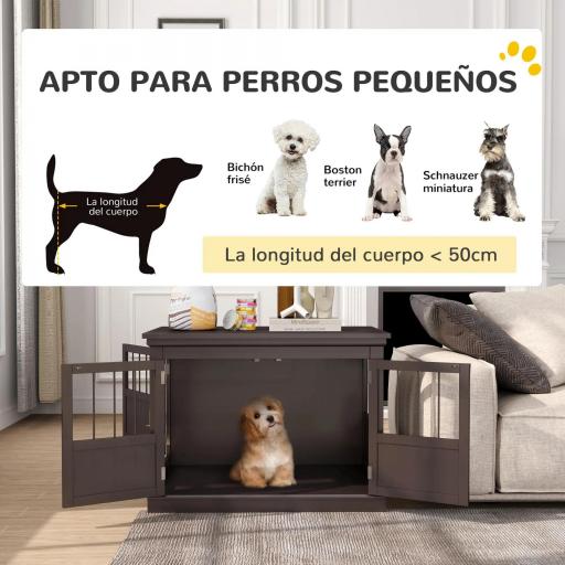 Jaula para Perros Pequeños Mesa Auxiliar Moderna con 3 Puertas Francés con Cierre Magnético 78x53x59,3 cm Café [1]