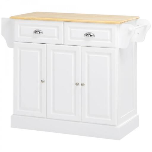 Carro de Cocina con Ruedas Isla de Cocina con 2 Cajones Especiero y Barra para Colgar 110x45x91 cm Blanco [8]