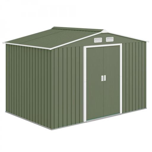 Cobertizo de Jardín 4,9 m² 277x195x192 cm con 2 Puertas Corredizas Base Refuerzo (Suelo NO Incluido) Verde Claro [9]
