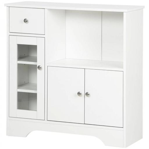 Aparador de Cocina Moderno con Puerta de Vidrio Mueble Auxiliar de Almacenaje para Comedor 80x30x82 cm Blanco [9]