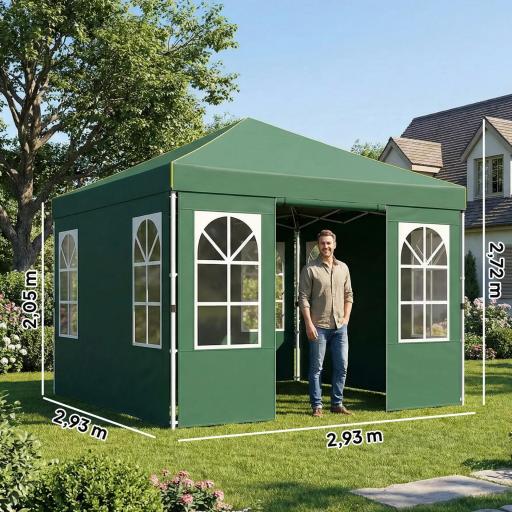 Carpa Plegable 3x3 m Pop-up con UPF50+ 4 Laterales Desmontables Altura Ajustable y Bolsa de Transporte Verde [1]