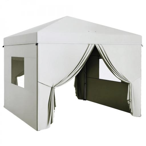 Carpa Plegable Pop-Up 3x3 m con 4 Cortinas Laterales 2 Ventanas de Malla Altura Ajustable Impermeable y Anti-UV Blanco [9]