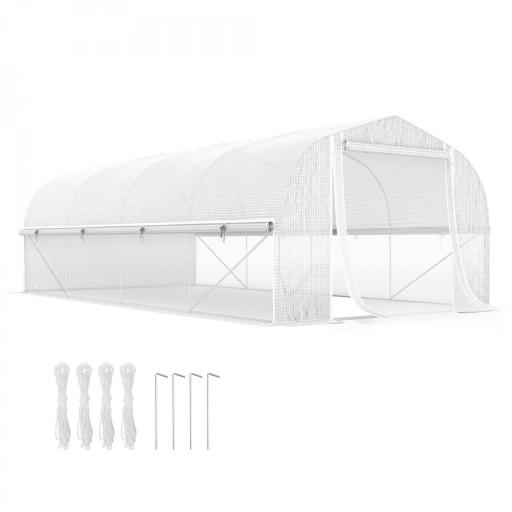 Invernadero de Túnel 6x3x2 m con Anti-UV y Puerta Enrollable con Cremallera Paredes Laterales con Malla Blanco [9]