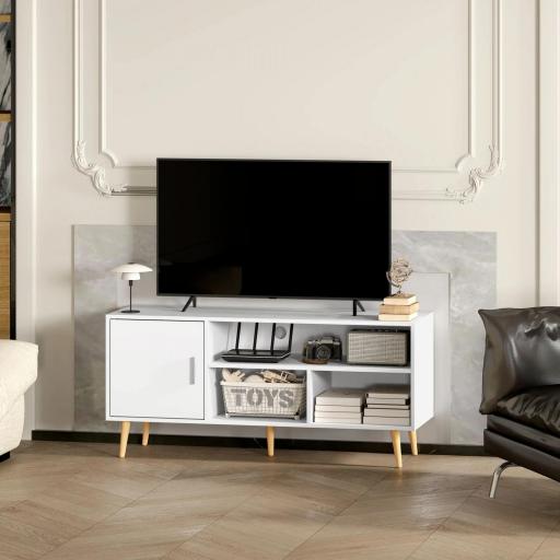 Mueble de TV para Televisores de hasta 60" Mesa para TV de Salón Comedor Moderna con Armario y 3 Compartimentos 120x40x55 cm Blanco [5]