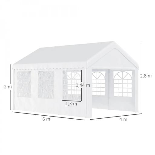 Carpa para Fiesta Cochera Gazebo 6x4m Pergola Cenador Pabellón 4 Paneles Laterales Ventanas Anti-UV para Eventos Bodas Acero PE Blanco [1]