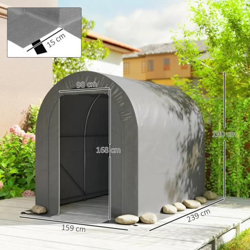 Carpa de Jardín para Bicicletas con Marco de Acero Puerta con Cremallera Impermeable 2,4x1,6x1,9 m Gris Claro [1]
