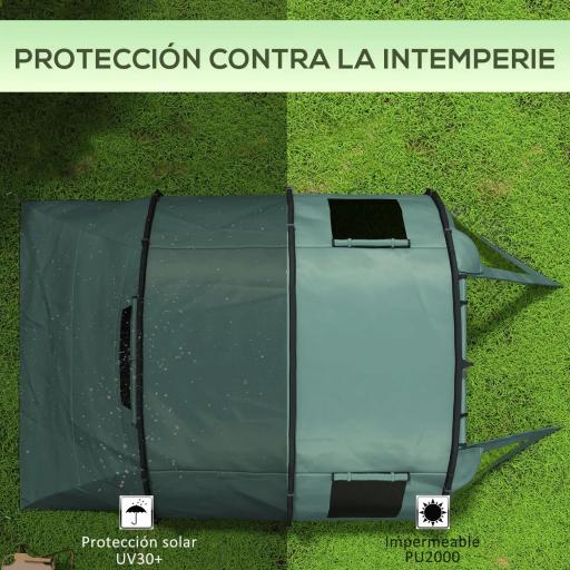 Tienda de Campaña para 3 Personas Impermeable PU2000 mm Protección UV30+ con Bolsa de Transporte 475x264x172 cm Verde [4]