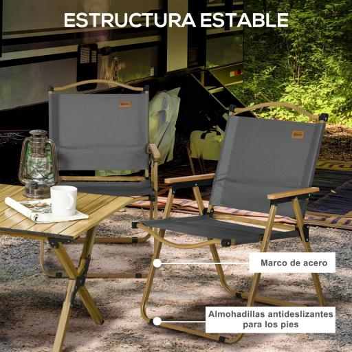 Outsunny Set 2 Sillas de Jardín Plegables con Reposabrazos Sillas para Camping y Playa en Tela Oxford 54x59x78 cm Gris Oscuro [9]