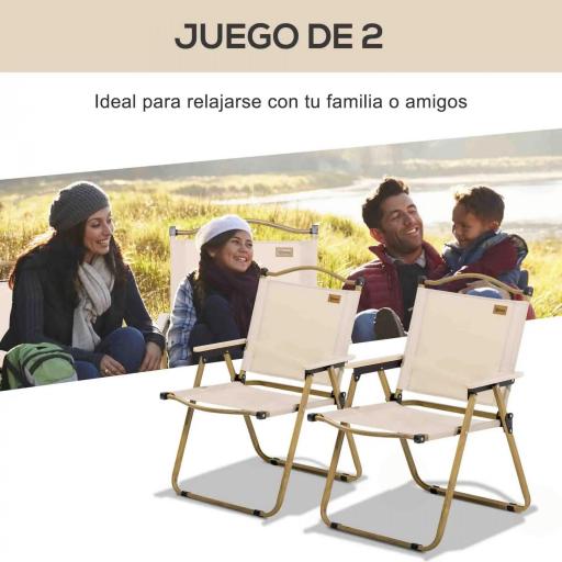 Set 2 Sillas de Jardín Plegables con Reposabrazos Sillas para Camping y Playa en Tela Oxford y Acero 54x59x78 cm Caqui [4]