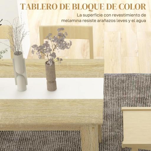 Mesa de Cocina o Mesa de Comedor Rectangular para 4-6 Personas Carga 100 kg 140x89,5x75 cm Blanco y Roble [4]