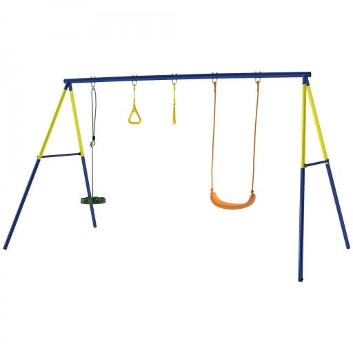 Columpio Infantil 3 en 1 Columpio Clásico y de Pie y Aros de Gimnasia Carga 150 kg para Niños de 3 a 8 Años Multicolor [9]