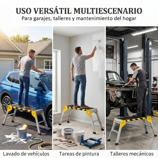 Banco de Trabajo Antideslizante Soporte de Herramientas Plegable de Aluminio con Asa 150 kg 110x32x50 cm Negro [4]