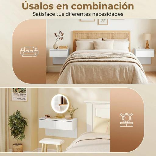 Juego de 2 Mesitas de Noche Flotantes con Cajón Montado en la Pared para Dormitorio 40x35x36,2 cm Blanco Brillo [4]