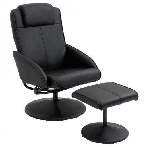 Sillón Reclinable con Reposapiés con Tapizado en PU y Estructura de Acero Carga 120 kg Negro [7]
