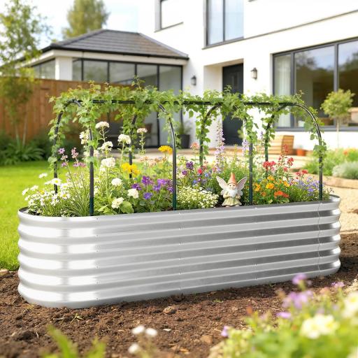 Jardinera Exterior Grande conCubierta de Invernadero y Malla Base Abierta para Patio Terraza 200x60x103 cm Plateado