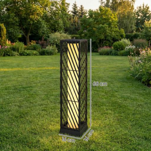 Linterna de Jardín de Ratán Farola Solar Exterior con Luces LED Encendido y Apagado Automático Impermeable IP44 Negro [1]