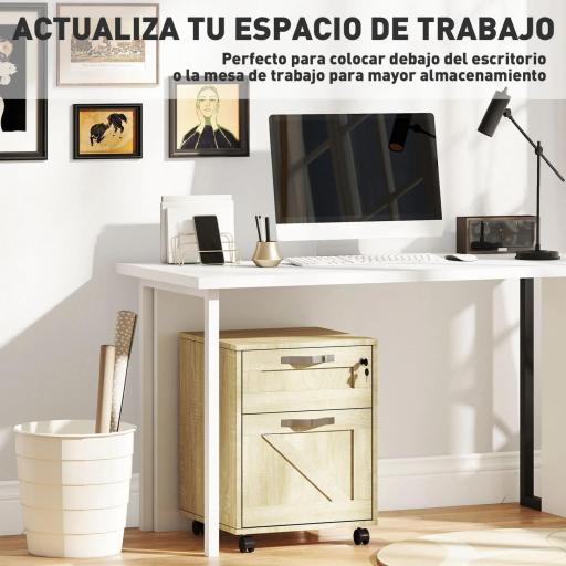 Cajonera de Oficina con 2 Cajones Cajonera con Ruedas con Cerradura Carpetas Colgantes para Tamaño A4 41x42x56cm Natural [2]