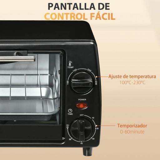 Horno Eléctrico Sobremesa 10L 750W Horno Eléctrico Pequeño Temperatura 230 ℃ y Temporizador 36,5x26x22 cm Negro [5]