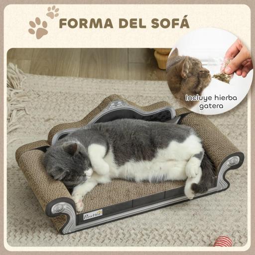 Rascador Cartón para Gatos en Forma de Sofá con Catnip para Interior 56,5x24x26 cm Marrón [4]