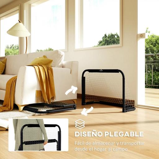 Mini Porterías de Fútbol Plegables Set de 2 Porterías de Exterior para Niños y Adultos 90x36x60 cm Negro [4]