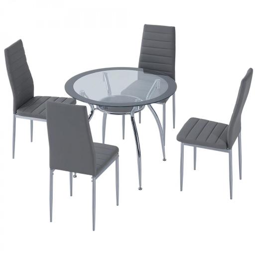 Juego Mesa de Comedor y 4 Sillas Conjunto de Muebles de 5 Piezas Mesa Redonda Ø90x75 cm y 4 Sillas 42x52x96 cm Gris [9]