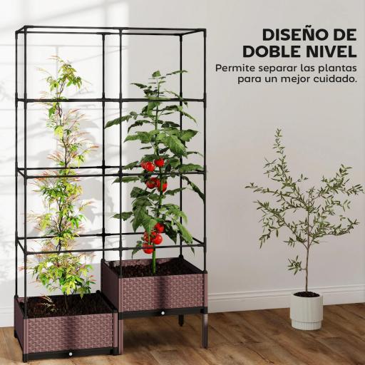 Jardinera con Enrejado Metálico para Plantas Trepadoras 2 Macetas de PP con Orificios de Drenaje 100x50x174 cm Negro [5]
