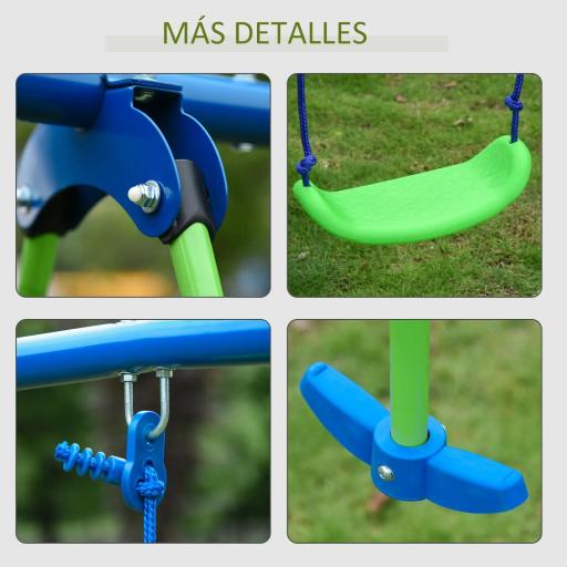 Juego de Columpios de Jardín de Metal con Altura Ajustable 2 Columpios y Balancín 280x140x178 cm Verde y Azul [5]