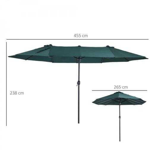 Sombrilla Doble para Jardín 455x265x238 cm Parasol Grande con Manivela Manual Protección Solar Verde Oscuro [3]