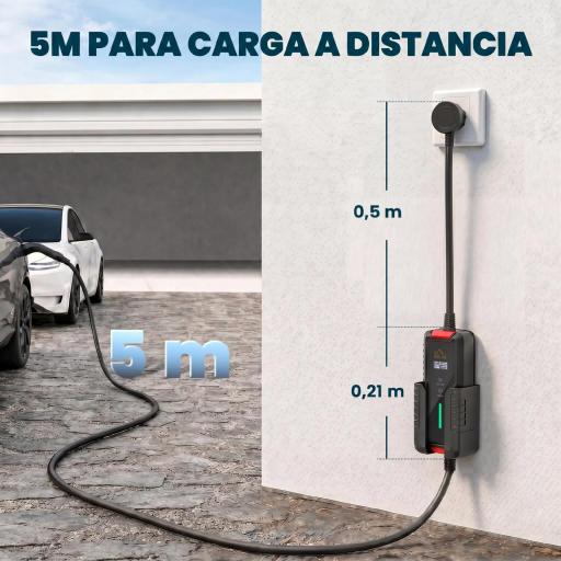 Cargador Coche Eléctrico Tipo 2 3,5kW 5m 6-16A Temporizador 1-12h Enchufe Schuko Pantalla LCD IP65 de Pared Bolsa Negro [1]