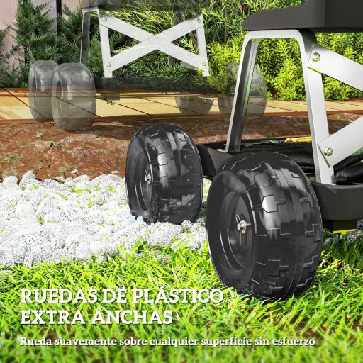 Asiento de Jardín con Ruedas Taburete de Jardinería con Bandeja de Herramientas Carga 130 kg 50x49x32 cm Negro [6]