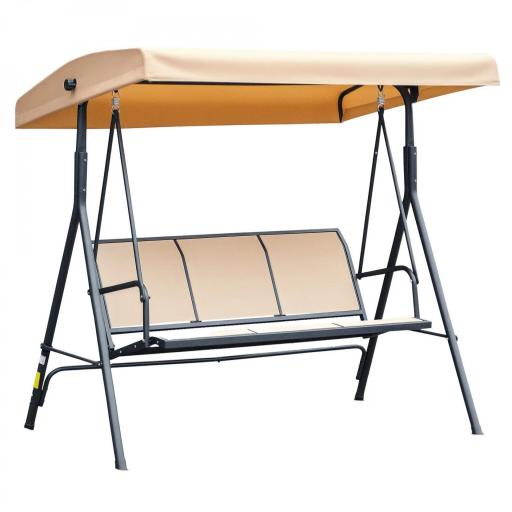Columpio de Jardín Exterior de 3 Plazas con Toldo Reclinable Respaldo Transpirable Marco de Acero 175x118x159 cm Beige [8]