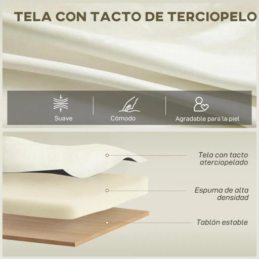 Butaca de Salón Tapizada en Terciopelo Acolchado Grueso Asiento Ancho Reposabrazos Almohadilla 81x77x81 cm Crema [5]