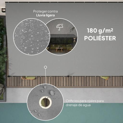 Pérgola de Pared 3x6 m con Techo Inclinado Orificios de Drenaje y Estructura Metálica Gris Oscuro [1]