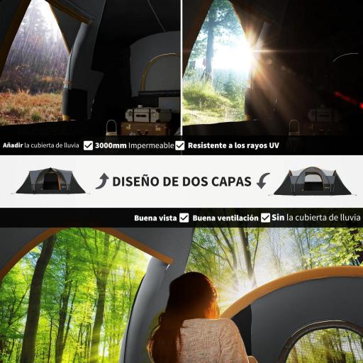 Tienda de Acampada para 5-6 Personas Impermeable 3000mm+ con Bolsa de Transporte y Gancho 455x220x180 cm Gris [2]