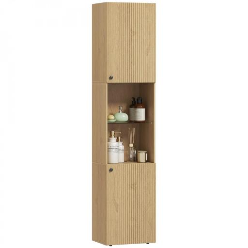 Armario de Baño Alto de 6 Niveles con 2 Puertas Estante de Vidrio Templado Estantes Ajustables 40x31x182 cm Roble [6]
