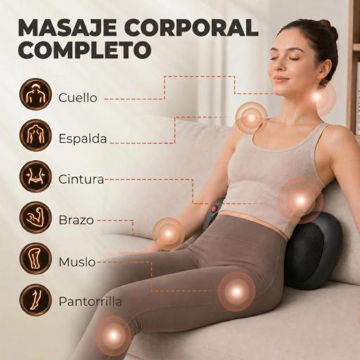 Cojín de Masaje Shiatsu con Calor y 4 Nodos Amasado Giratorio 3D Alivio de la Fatiga Muscular Negro [4]
