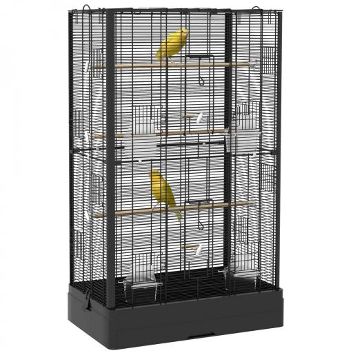 Jaula para Pájaros 61x36,5x98 cm con 8 Puertas 5 Perchas Bandeja Extraíble y 4 Comederos para Periquitos Pinzones Negro [9]