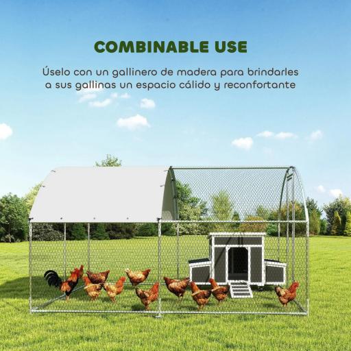 Gallinero para Exterior 2,8x3,4x1,9 m Cubierta de Tela Oxford Anti-UV Impermeable Pestillos para 10-16 Gallinas Plata [4]