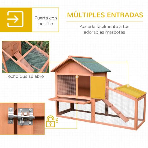 Conejera de Exterior Hecha de Madera Jaula para Conejos Dos Niveles con Techo Puerta y Ventana Bandeja Extraíble y Lavable Alta Comodidad Gran Espacio 144x64.5x100cm [3]