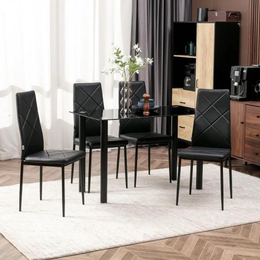 Set de 4 Sillas de Comedor Tapizadas de Piel Sintética con Respaldo Alto y Patas de Metal 41x50x97 cm Negro