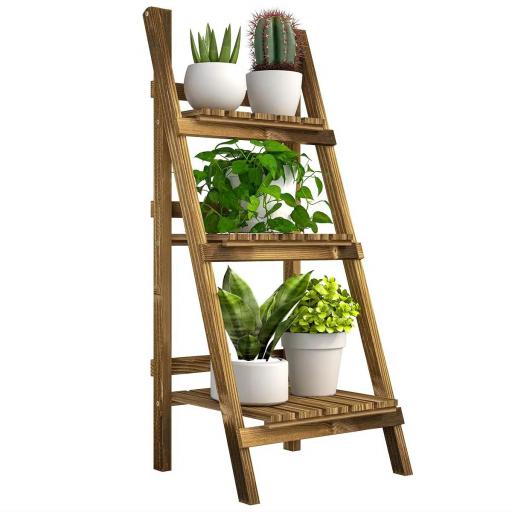 Soporte para Plantas de Madera de 3 Niveles Estantería para Plantas Plegable Soporte para Macetas 40x37x93 cm Natural [6]