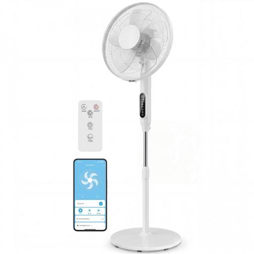 Ventilador de Pie con Control Remoto Función Wifi Altura Ajustable 3 Velocidades 3 Modos Oscilación Temporizador Blanco [8]