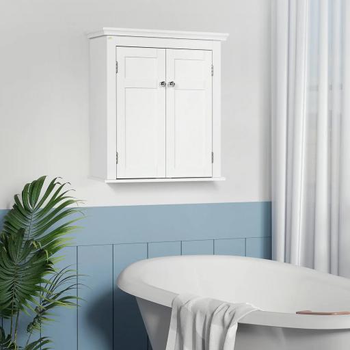 Mueble de Baño Colgar con Estantes Ajustables y Puertas con Cierre Magnético Armario de Pared 58x24x60 cm Blanco [3]