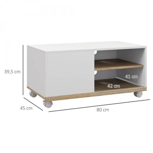 Mueble TV con Ruedas Mueble de Salón Mesa para Televisores de 42" con Puerta y 2 Estantes 80x45x39,5 cm Blanco [1]
