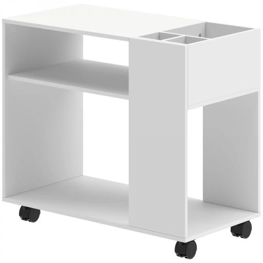 Mueble para Impresora con Ruedas Compartimentos Superiores Estantes Abiertos 70x36x60 cm Blanco [10]