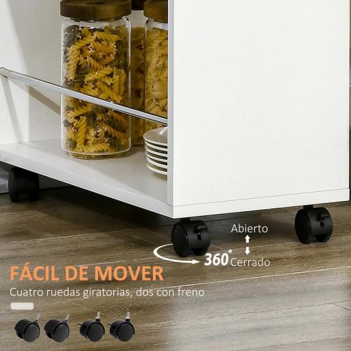 Carrito de Cocina Verdulero con 1 Cajón y 2 Estantes Abiertos Carro Auxiliar con Ruedas 25x50x85 cm Blanco [5]