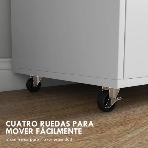 Armario Archivador con Ruedas Cajón Barras Colgantes para Tamaño A4 y 2 Compartimentos 76x40x75,5 cm Roble y Blanco [5]