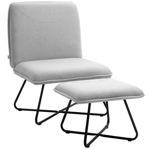 Butaca con Reposapiés Sillón para Lectura con Patas de Acero en Forma de Cruz Gris Claro [9]